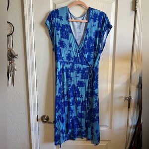 Blue Palm Tree Bamboo Wrap Dress
